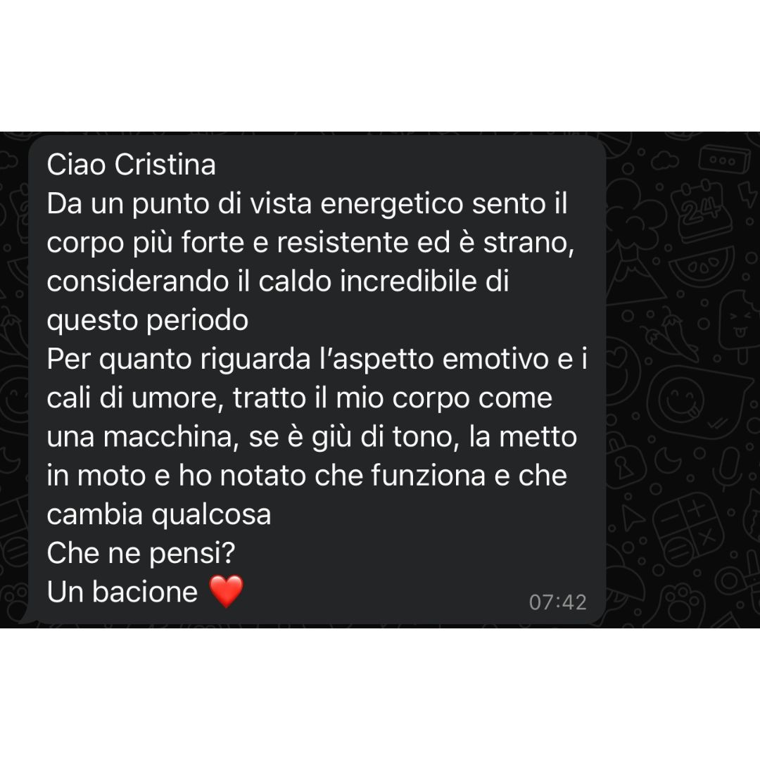 Recensione anonima ricevuta via WhatsApp da una persona seguita in un percorso Eudinamica