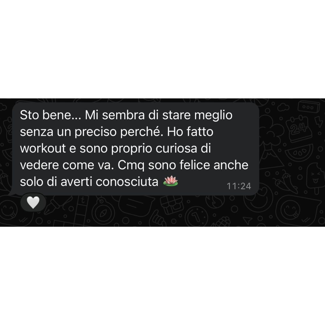 Recensione anonima ricevuta via WhatsApp da una persona seguita in un percorso Eudinamica