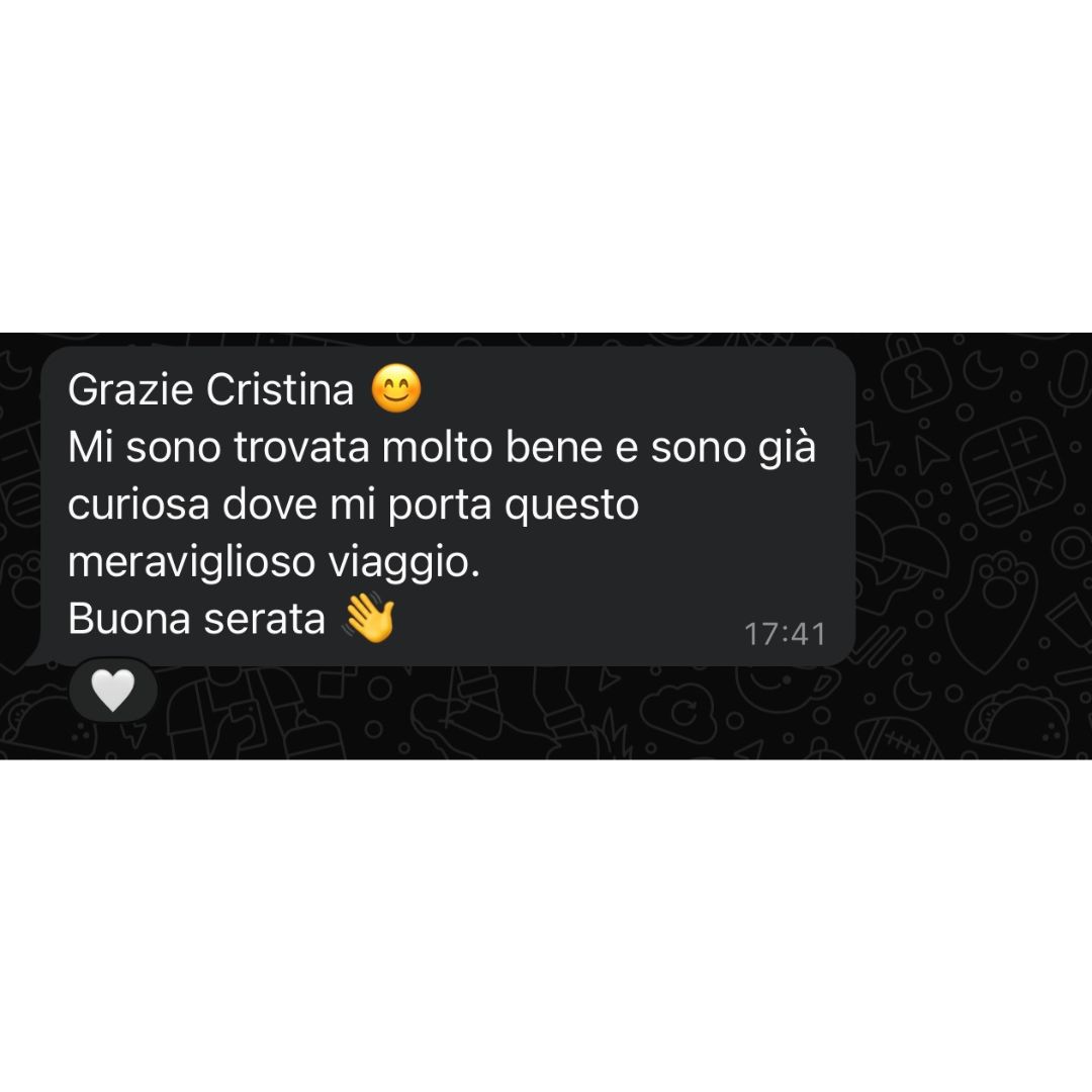Recensione anonima ricevuta via WhatsApp da una persona seguita in un percorso Eudinamica