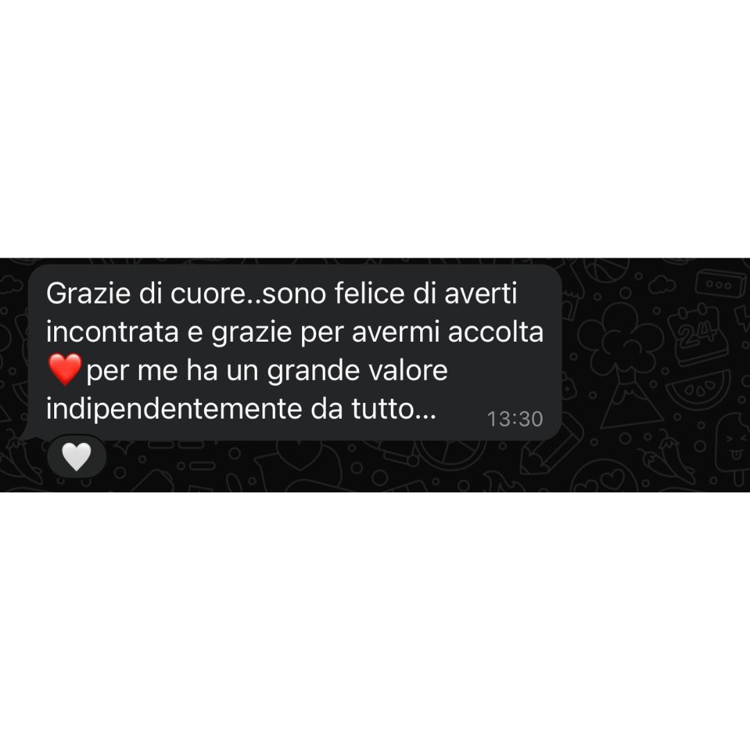 Recensione anonima ricevuta via WhatsApp da una persona seguita in un percorso Eudinamica