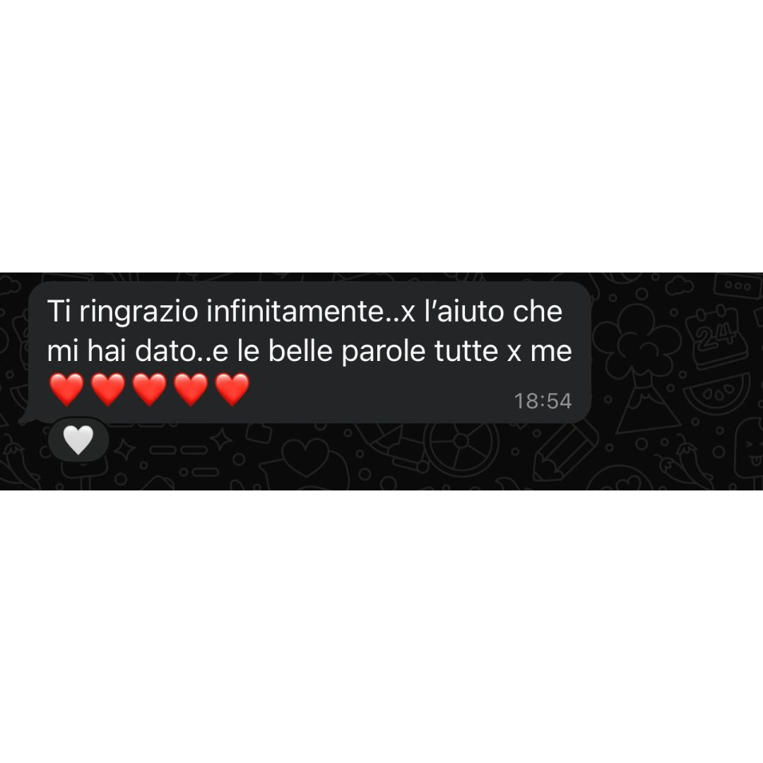 Recensione anonima ricevuta via WhatsApp da una persona seguita in un percorso Eudinamica