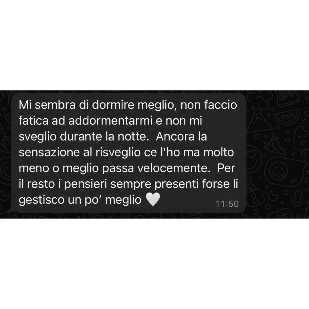 Recensione anonima ricevuta via WhatsApp da una persona seguita in un percorso Eudinamica