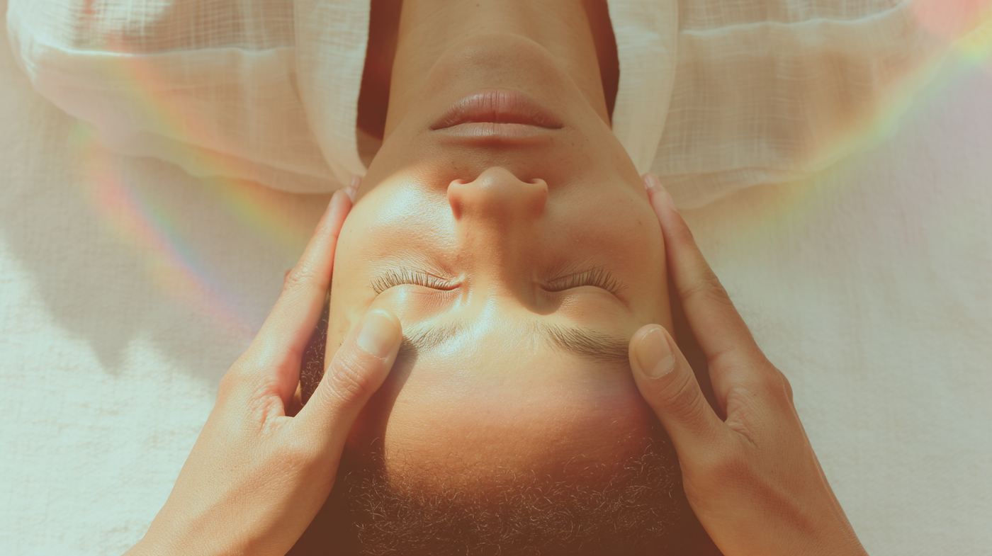 mani su viso per trattamento reiki